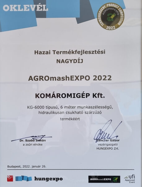 Agromashexpo 2022 Hazai Termékfejlesztési Nagydíj